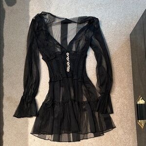 Sexy Sheer Black Mesh Coverup Dress with Button Detail S